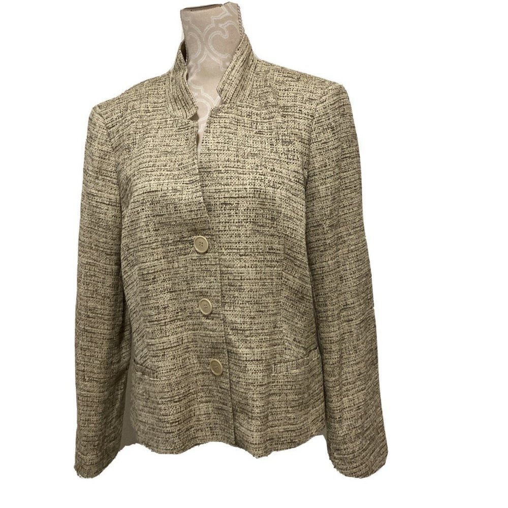 Lafayette 148 New York Beige Brown Tweed 3 Button Blazer Jacket Sz 14 NWT